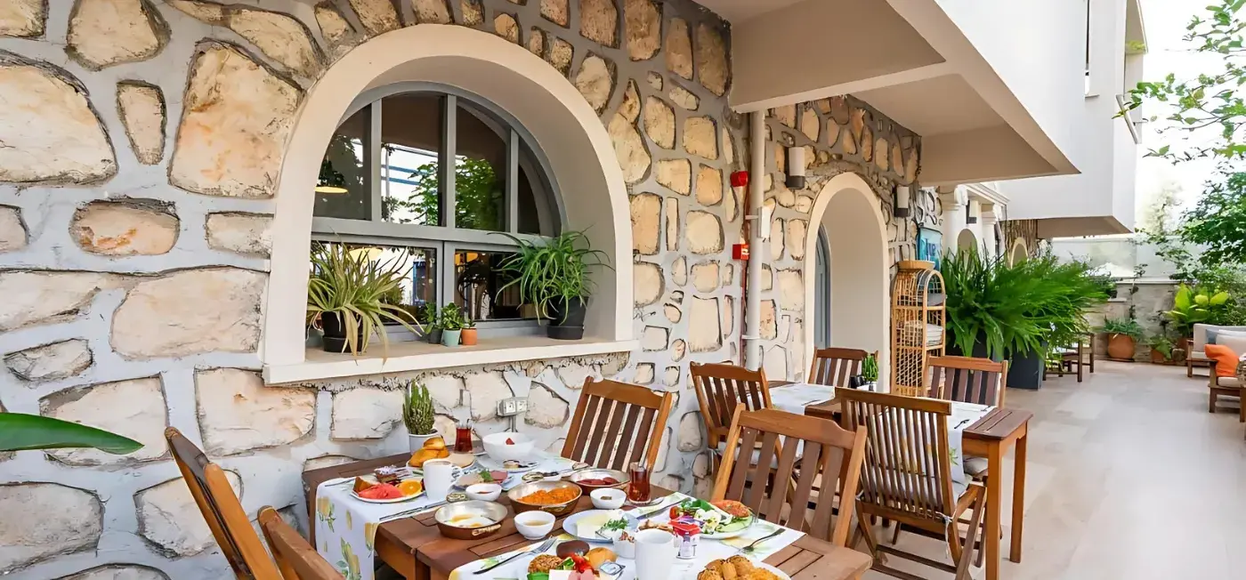 Outdoor Dining area view of True Blue Boutique Hotel Kalkan Antalya, Türkiye